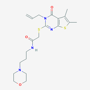 molecular formula C20H28N4O3S2 B380358 2-{[5,6-dimethyl-4-oxo-3-(prop-2-en-1-yl)-3,4-dihydrothieno[2,3-d]pyrimidin-2-yl]sulfanyl}-N-[3-(morpholin-4-yl)propyl]acetamide 