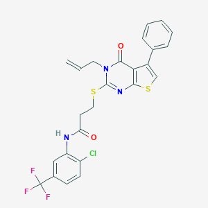 molecular formula C25H19ClF3N3O2S2 B380360 3-[(3-allyl-4-oxo-5-phenyl-3,4-dihydrothieno[2,3-d]pyrimidin-2-yl)sulfanyl]-N-[2-chloro-5-(trifluoromethyl)phenyl]propanamide 