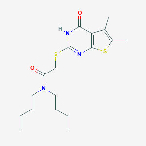 molecular formula C18H27N3O2S2 B380362 N,N-dibutyl-2-[(5,6-dimethyl-4-oxo-3,4-dihydrothieno[2,3-d]pyrimidin-2-yl)sulfanyl]acetamide CAS No. 315239-08-8