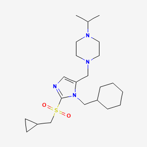 molecular formula C22H38N4O2S B3803626 1-({1-(cyclohexylmethyl)-2-[(cyclopropylmethyl)sulfonyl]-1H-imidazol-5-yl}methyl)-4-isopropylpiperazine 