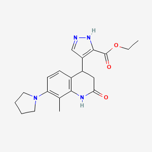 molecular formula C20H24N4O3 B3803630 ethyl 4-(8-methyl-2-oxo-7-pyrrolidin-1-yl-1,2,3,4-tetrahydroquinolin-4-yl)-1H-pyrazole-3-carboxylate 