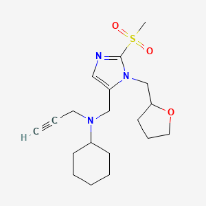 molecular formula C19H29N3O3S B3803642 N-{[2-(methylsulfonyl)-1-(tetrahydro-2-furanylmethyl)-1H-imidazol-5-yl]methyl}-N-2-propyn-1-ylcyclohexanamine 