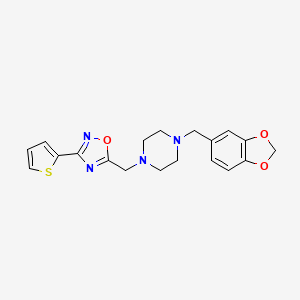 molecular formula C19H20N4O3S B3803647 1-(1,3-benzodioxol-5-ylmethyl)-4-{[3-(2-thienyl)-1,2,4-oxadiazol-5-yl]methyl}piperazine 