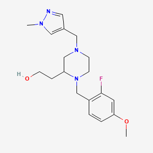 molecular formula C19H27FN4O2 B3803654 2-{1-(2-fluoro-4-methoxybenzyl)-4-[(1-methyl-1H-pyrazol-4-yl)methyl]-2-piperazinyl}ethanol 
