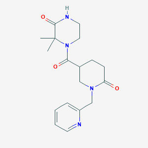 molecular formula C18H24N4O3 B3803678 3,3-dimethyl-4-{[6-oxo-1-(2-pyridinylmethyl)-3-piperidinyl]carbonyl}-2-piperazinone 