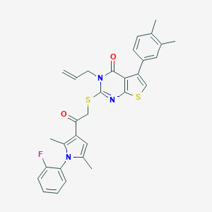molecular formula C31H28FN3O2S2 B380371 3-allyl-5-(3,4-dimethylphenyl)-2-({2-[1-(2-fluorophenyl)-2,5-dimethyl-1H-pyrrol-3-yl]-2-oxoethyl}sulfanyl)thieno[2,3-d]pyrimidin-4(3H)-one 