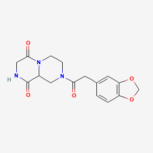 molecular formula C16H17N3O5 B3803730 8-(1,3-benzodioxol-5-ylacetyl)tetrahydro-2H-pyrazino[1,2-a]pyrazine-1,4(3H,6H)-dione 