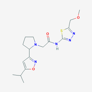 molecular formula C16H23N5O3S B3803743 2-[2-(5-isopropylisoxazol-3-yl)pyrrolidin-1-yl]-N-[5-(methoxymethyl)-1,3,4-thiadiazol-2-yl]acetamide 