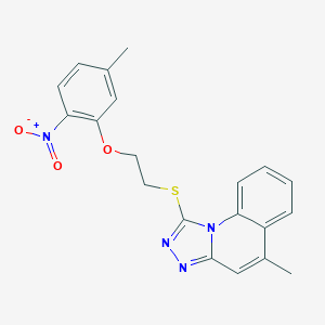 molecular formula C20H18N4O3S B380375 1-[(2-{2-Nitro-5-methylphenoxy}ethyl)sulfanyl]-5-methyl[1,2,4]triazolo[4,3-a]quinoline CAS No. 314245-28-8