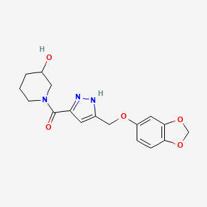 molecular formula C17H19N3O5 B3803750 1-({5-[(1,3-benzodioxol-5-yloxy)methyl]-1H-pyrazol-3-yl}carbonyl)-3-piperidinol 