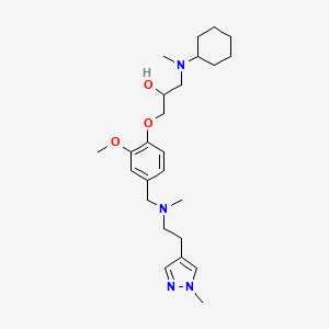 molecular formula C25H40N4O3 B3803754 1-[cyclohexyl(methyl)amino]-3-[2-methoxy-4-({methyl[2-(1-methyl-1H-pyrazol-4-yl)ethyl]amino}methyl)phenoxy]-2-propanol 