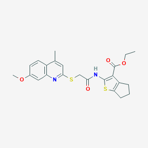 molecular formula C23H24N2O4S2 B380377 ethyl 2-[[2-(7-methoxy-4-methylquinolin-2-yl)sulfanylacetyl]amino]-5,6-dihydro-4H-cyclopenta[b]thiophene-3-carboxylate CAS No. 315678-77-4