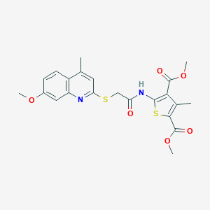 Dimethyl 5-({[(7-methoxy-4-methyl-2-quinolinyl)sulfanyl]acetyl}amino)-3-methyl-2,4-thiophenedicarboxylate