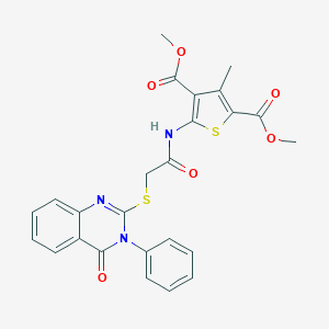 molecular formula C25H21N3O6S2 B380381 Dimethyl 3-methyl-5-[[2-(4-oxo-3-phenylquinazolin-2-yl)sulfanylacetyl]amino]thiophene-2,4-dicarboxylate CAS No. 315679-29-9