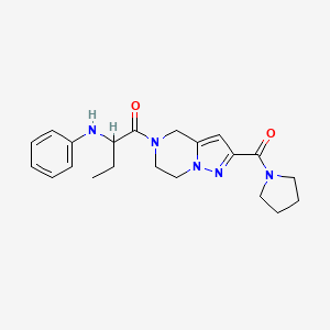 molecular formula C21H27N5O2 B3803817 N-(1-{[2-(pyrrolidin-1-ylcarbonyl)-6,7-dihydropyrazolo[1,5-a]pyrazin-5(4H)-yl]carbonyl}propyl)aniline 