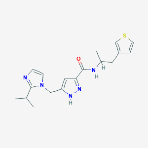 molecular formula C18H23N5OS B3803819 5-[(2-isopropyl-1H-imidazol-1-yl)methyl]-N-[1-methyl-2-(3-thienyl)ethyl]-1H-pyrazole-3-carboxamide 
