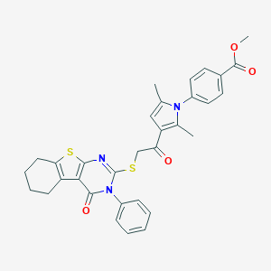 molecular formula C32H29N3O4S2 B380386 methyl 4-(2,5-dimethyl-3-{[(4-oxo-3-phenyl-3,4,5,6,7,8-hexahydro[1]benzothieno[2,3-d]pyrimidin-2-yl)sulfanyl]acetyl}-1H-pyrrol-1-yl)benzoate 