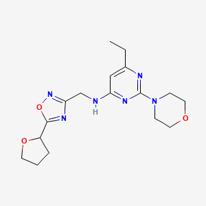 molecular formula C17H24N6O3 B3803861 6-ethyl-2-morpholin-4-yl-N-{[5-(tetrahydrofuran-2-yl)-1,2,4-oxadiazol-3-yl]methyl}pyrimidin-4-amine 