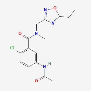 molecular formula C15H17ClN4O3 B3803944 5-(acetylamino)-2-chloro-N-[(5-ethyl-1,2,4-oxadiazol-3-yl)methyl]-N-methylbenzamide 