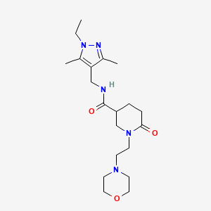 molecular formula C20H33N5O3 B3803980 N-[(1-ethyl-3,5-dimethyl-1H-pyrazol-4-yl)methyl]-1-[2-(4-morpholinyl)ethyl]-6-oxo-3-piperidinecarboxamide 