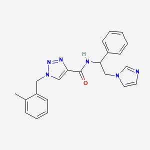 molecular formula C22H22N6O B3803993 N-[2-(1H-imidazol-1-yl)-1-phenylethyl]-1-(2-methylbenzyl)-1H-1,2,3-triazole-4-carboxamide 