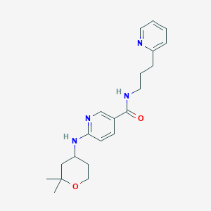 molecular formula C21H28N4O2 B3804011 6-[(2,2-dimethyltetrahydro-2H-pyran-4-yl)amino]-N-[3-(2-pyridinyl)propyl]nicotinamide 