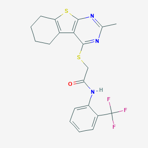 molecular formula C20H18F3N3OS2 B380402 2-[(2-methyl-5,6,7,8-tetrahydro[1]benzothieno[2,3-d]pyrimidin-4-yl)sulfanyl]-N-[2-(trifluoromethyl)phenyl]acetamide 
