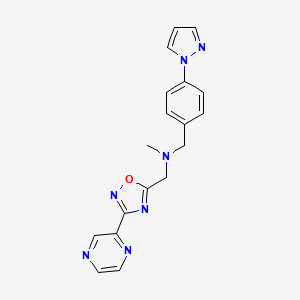 molecular formula C18H17N7O B3804037 N-methyl-1-[3-(2-pyrazinyl)-1,2,4-oxadiazol-5-yl]-N-[4-(1H-pyrazol-1-yl)benzyl]methanamine 
