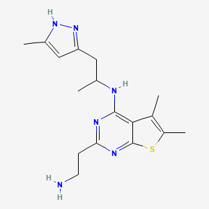 molecular formula C17H24N6S B3804095 2-(2-aminoethyl)-5,6-dimethyl-N-[1-methyl-2-(3-methyl-1H-pyrazol-5-yl)ethyl]thieno[2,3-d]pyrimidin-4-amine dihydrochloride 