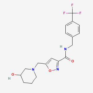 molecular formula C18H20F3N3O3 B3804096 5-[(3-hydroxy-1-piperidinyl)methyl]-N-[4-(trifluoromethyl)benzyl]-3-isoxazolecarboxamide 