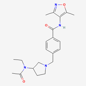 molecular formula C21H28N4O3 B3804161 4-({3-[acetyl(ethyl)amino]pyrrolidin-1-yl}methyl)-N-(3,5-dimethylisoxazol-4-yl)benzamide 