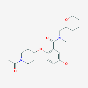 molecular formula C22H32N2O5 B3804240 2-[(1-acetyl-4-piperidinyl)oxy]-5-methoxy-N-methyl-N-(tetrahydro-2H-pyran-2-ylmethyl)benzamide 