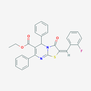 molecular formula C28H21FN2O3S B380427 ethyl 2-(2-fluorobenzylidene)-3-oxo-5,7-diphenyl-2,3-dihydro-5H-[1,3]thiazolo[3,2-a]pyrimidine-6-carboxylate 