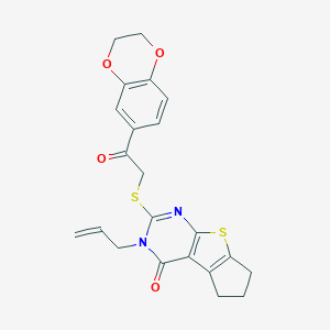 10-{[2-(2,3-Dihydro-1,4-benzodioxin-6-yl)-2-oxoethyl]sulfanyl}-11-(prop-2-en-1-yl)-7-thia-9,11-diazatricyclo[6.4.0.0^{2,6}]dodeca-1(8),2(6),9-trien-12-one