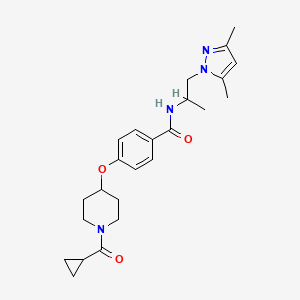 molecular formula C24H32N4O3 B3804306 4-{[1-(cyclopropylcarbonyl)-4-piperidinyl]oxy}-N-[2-(3,5-dimethyl-1H-pyrazol-1-yl)-1-methylethyl]benzamide 
