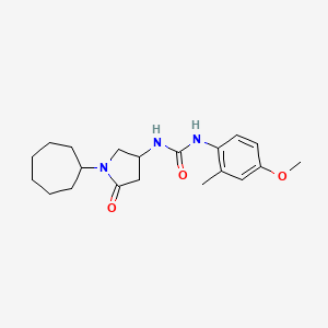 molecular formula C20H29N3O3 B3804316 N-(1-cycloheptyl-5-oxo-3-pyrrolidinyl)-N'-(4-methoxy-2-methylphenyl)urea 