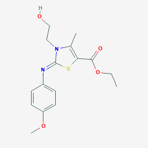molecular formula C16H20N2O4S B380438 Ethyl 3-(2-hydroxyethyl)-2-[(4-methoxyphenyl)imino]-4-methyl-2,3-dihydro-1,3-thiazole-5-carboxylate 
