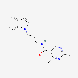 molecular formula C18H20N4O B3804389 N-[3-(1H-indol-1-yl)propyl]-2,4-dimethylpyrimidine-5-carboxamide 