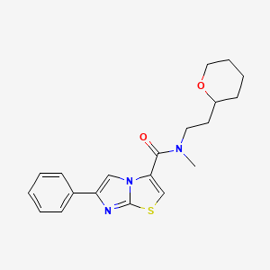 molecular formula C20H23N3O2S B3804402 N-methyl-6-phenyl-N-[2-(tetrahydro-2H-pyran-2-yl)ethyl]imidazo[2,1-b][1,3]thiazole-3-carboxamide 