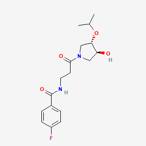 molecular formula C17H23FN2O4 B3804410 4-fluoro-N-{3-[(3S*,4S*)-3-hydroxy-4-isopropoxypyrrolidin-1-yl]-3-oxopropyl}benzamide 