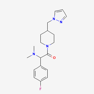 molecular formula C19H25FN4O B3804438 1-(4-fluorophenyl)-N,N-dimethyl-2-oxo-2-[4-(1H-pyrazol-1-ylmethyl)piperidin-1-yl]ethanamine 