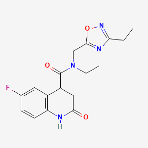 molecular formula C17H19FN4O3 B3804448 N-ethyl-N-[(3-ethyl-1,2,4-oxadiazol-5-yl)methyl]-6-fluoro-2-oxo-1,2,3,4-tetrahydroquinoline-4-carboxamide 