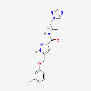 molecular formula C16H17FN6O2 B3804451 5-[(3-fluorophenoxy)methyl]-N-[1-methyl-2-(1H-1,2,4-triazol-1-yl)ethyl]-1H-pyrazole-3-carboxamide 