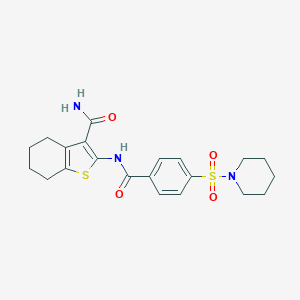molecular formula C21H25N3O4S2 B380446 2-(4-(Piperidin-1-ylsulfonyl)benzamido)-4,5,6,7-tetrahydrobenzo[b]thiophene-3-carboxamide CAS No. 313662-67-8