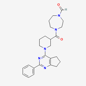 molecular formula C25H31N5O2 B3804472 4-{[1-(2-phenyl-6,7-dihydro-5H-cyclopenta[d]pyrimidin-4-yl)-3-piperidinyl]carbonyl}-1,4-diazepane-1-carbaldehyde 