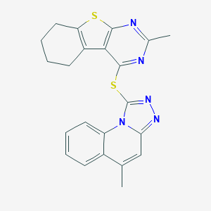 molecular formula C22H19N5S2 B380450 2-Methyl-4-[(5-methyl[1,2,4]triazolo[4,3-a]quinolin-1-yl)sulfanyl]-5,6,7,8-tetrahydro[1]benzothieno[2,3-d]pyrimidine 
