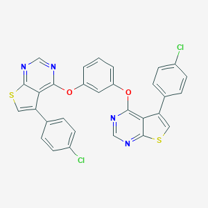 molecular formula C30H16Cl2N4O2S2 B380452 5-(4-Chlorophenyl)-4-(3-{[5-(4-chlorophenyl)thieno[2,3-d]pyrimidin-4-yl]oxy}phenoxy)thieno[2,3-d]pyrimidine 