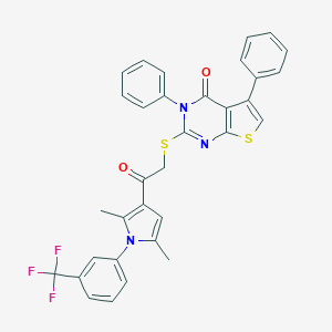 molecular formula C33H24F3N3O2S2 B380453 2-[(2-{2,5-dimethyl-1-[3-(trifluoromethyl)phenyl]-1H-pyrrol-3-yl}-2-oxoethyl)sulfanyl]-3,5-diphenylthieno[2,3-d]pyrimidin-4(3H)-one 