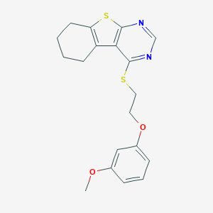 molecular formula C19H20N2O2S2 B380456 4-{[2-(3-Methoxyphenoxy)ethyl]sulfanyl}-5,6,7,8-tetrahydro[1]benzothieno[2,3-d]pyrimidine 