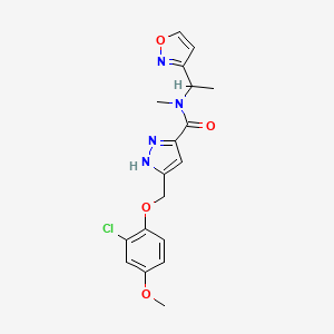molecular formula C18H19ClN4O4 B3804572 5-[(2-chloro-4-methoxyphenoxy)methyl]-N-[1-(3-isoxazolyl)ethyl]-N-methyl-1H-pyrazole-3-carboxamide 